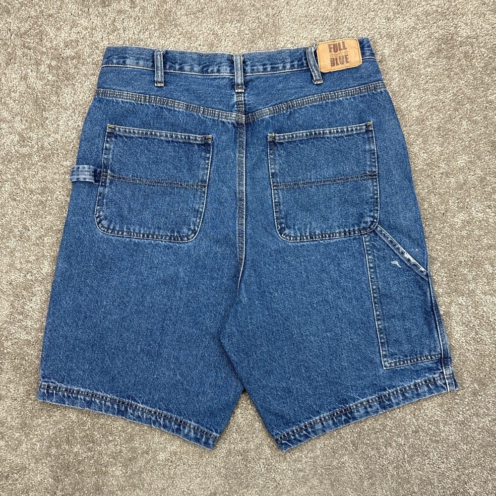 Vintage Y2K Full Blue Baggy Carpenter Jean Shorts Jorts Size 34